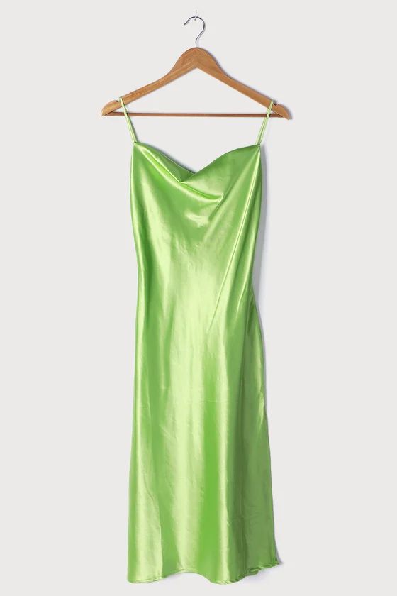 Living in Luxury Lime Green Satin Cowl Neck Midi Slip Dress | Lulus (US)