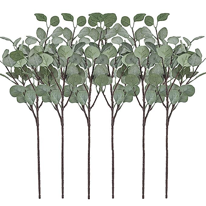 Artificial Greenery Stems 6 Pcs Straight Silver Dollar Eucalyptus Leaf Silk Greenery Bushes Plast... | Amazon (US)