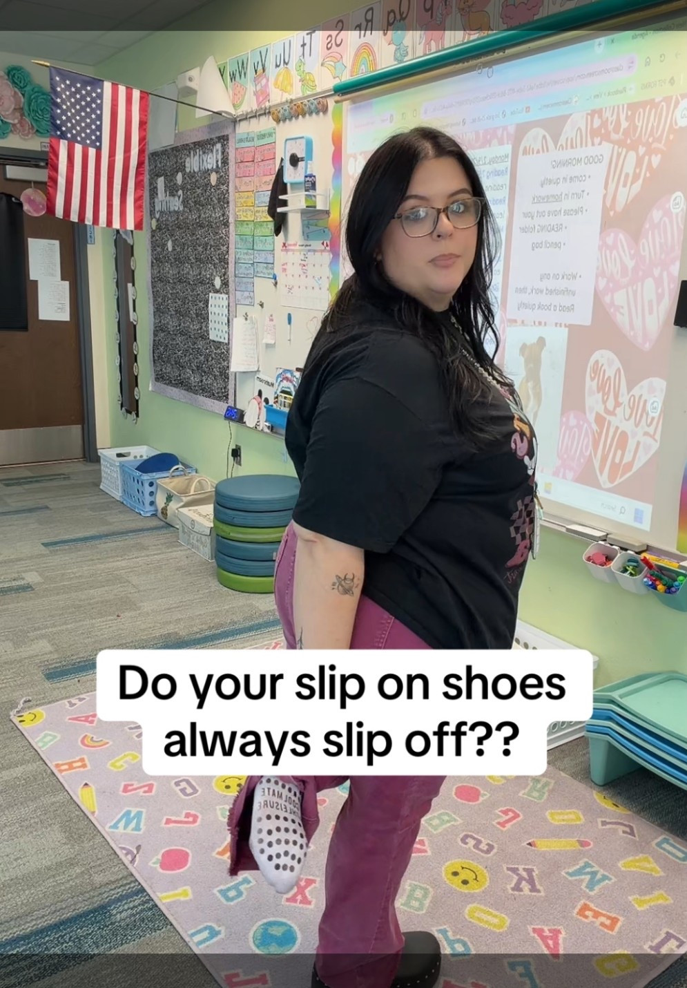The hack to shoes slipping off: Pilates socks!! In this video on tt I used them to keep my Dylan Crocs on :) 