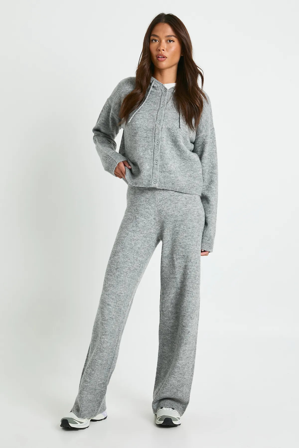 Knitted Oversized  Button Through Hoody and Wide Leg Trouser | Boohoo.com (UK & IE)