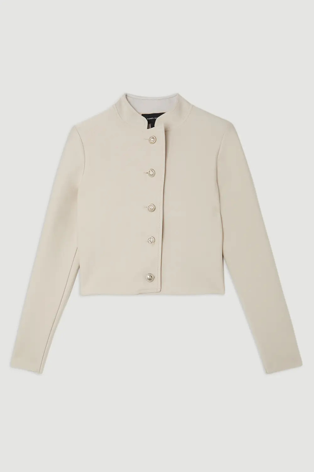 Stone Figure Form Bandage Cropped Button Up Knit Jacket | Karen Millen | Karen Millen UK + IE + DE + NL
