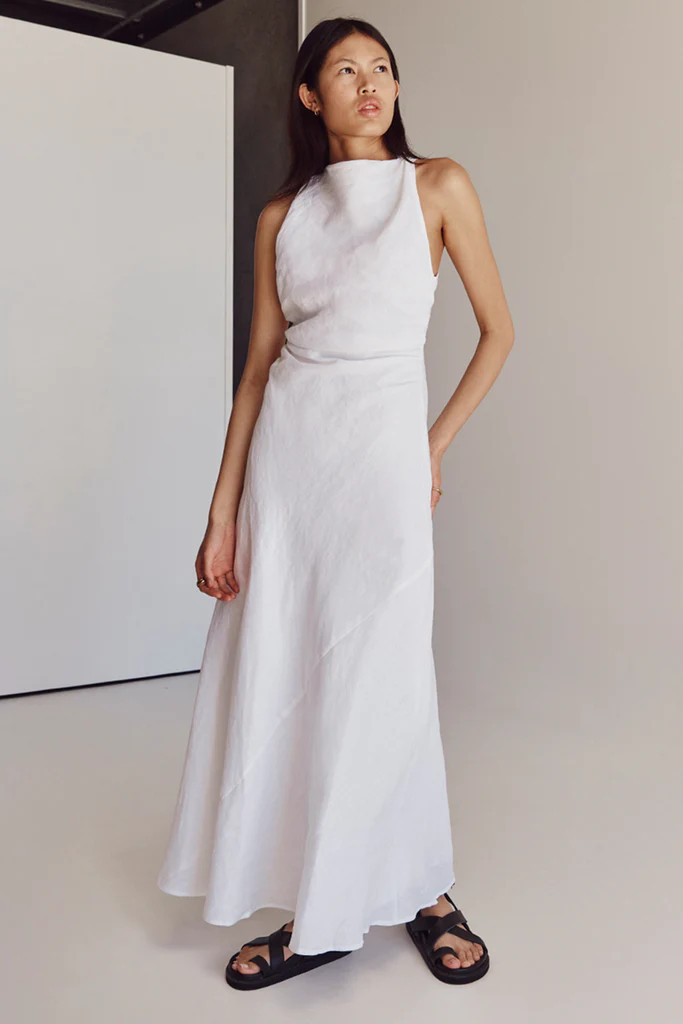 ROSE WHITE LINEN MAXI DRESS | DISSH