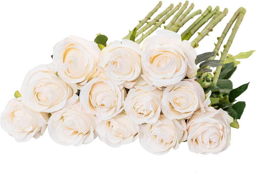 Floralsecret 12 Pcs Artificial Roses Flowers Silk Flower Bouquet Fake Single Stem with Long Stem ... | Amazon (US)