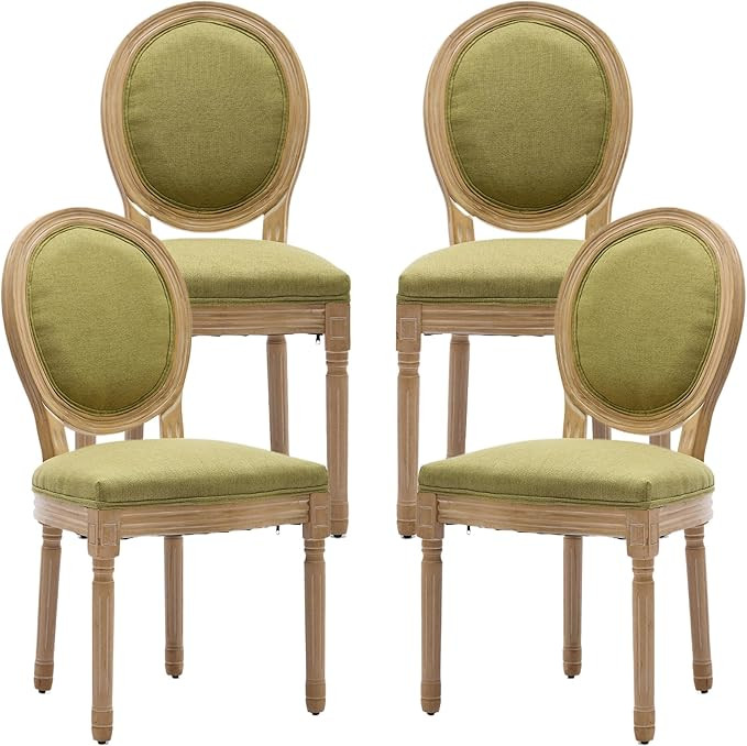 French Country Dining Chairs Set of 4, Olive Round Back Dining Chairs with Linen Upholstered Seat... | Amazon (US)