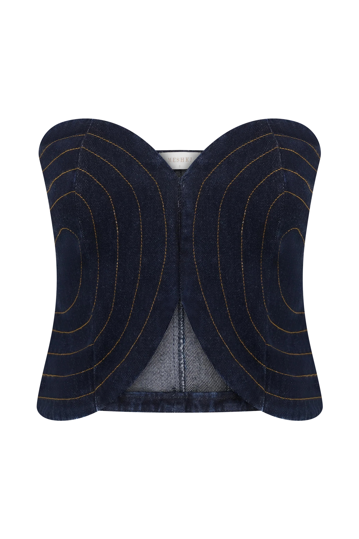 Tully Strapless Topstitch Denim Top - Indigo Blue | MESHKI US