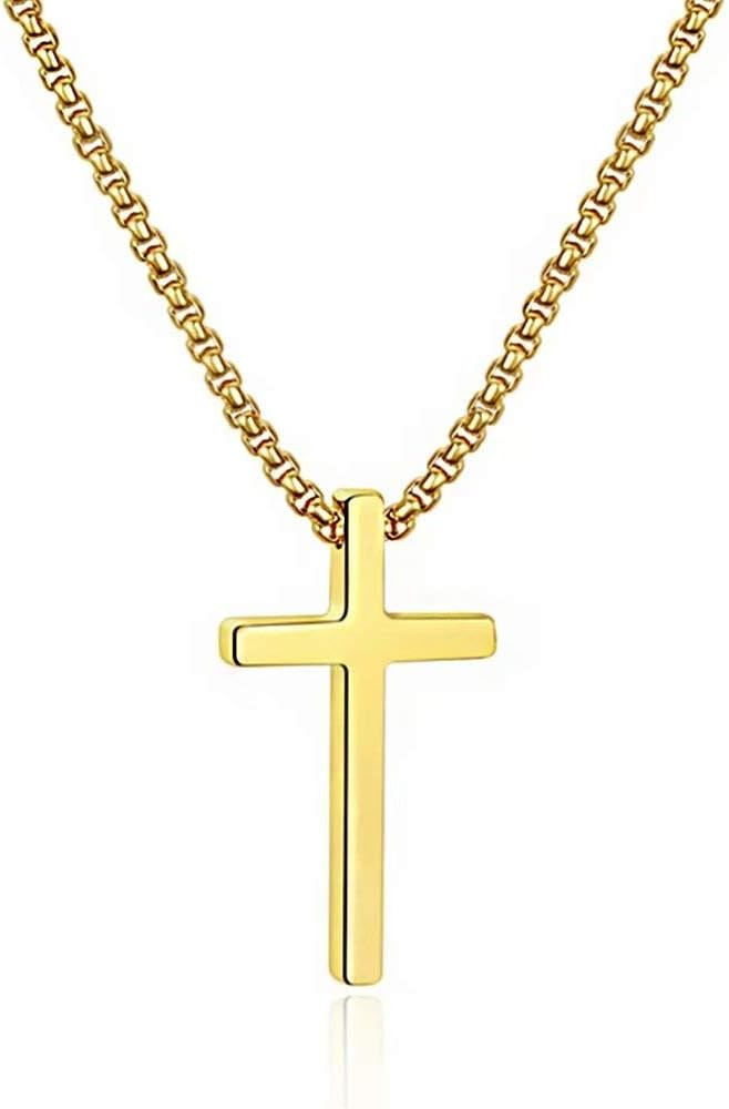 M MOOHAM Cross Necklace for Men, Silver Black Gold Stainless Steel Plain Cross Pendant Necklace f... | Amazon (US)