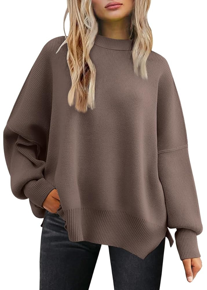 LILLUSORY Women's Oversized Batwing Sweaters 2025 Fall Outfits Trendy Crewneck Knit Side Slit Fas... | Amazon (US)