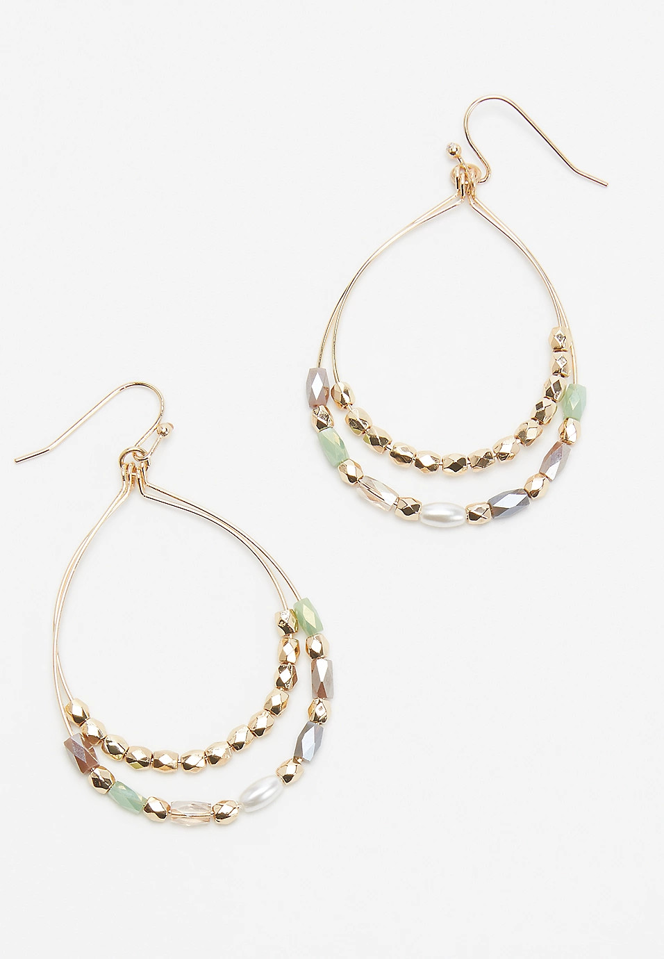 Gold Beaded Double Teardrop Earrings | Maurices