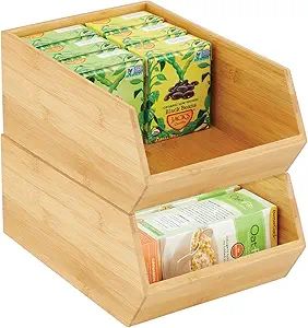 mDesign Bamboo Stackable Food Storage Organization Bin Basket - Wide Open Front for Kitchen Cabin... | Amazon (US)