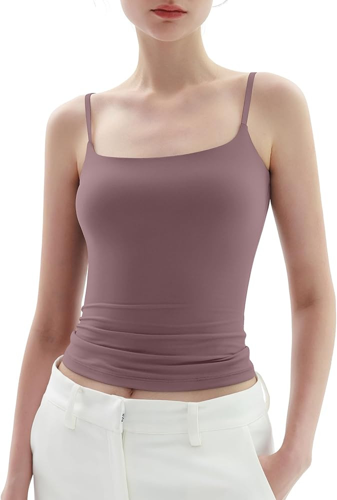 PUMIEY Women's Square Neck Tank Top Adjustable Spaghetti Straps Sleeveless Basic Tops Sharp Colle... | Amazon (US)