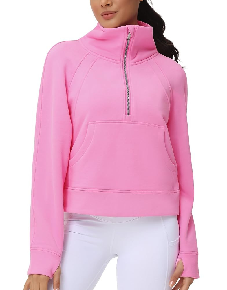 THE GYM PEOPLE Womens' Half Zip Pullover Fleece Stand Collar Crop Sweatshirt with Pockets Thumb H... | Amazon (US)