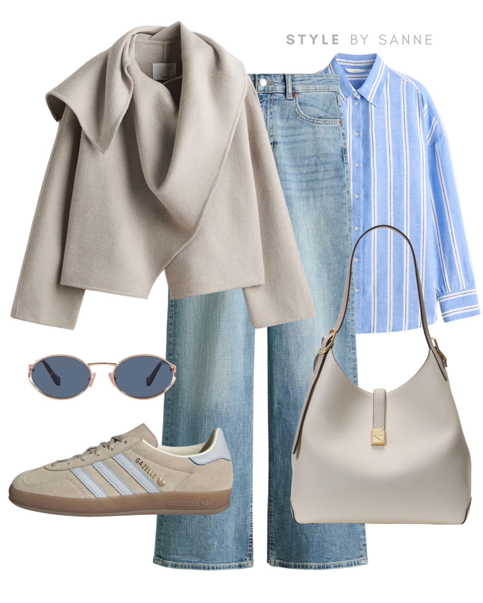 A soft beige coat layered over classic denim and a blue striped shirt creates the perfect mix of relaxed and refined. Finished with neutral sneakers, a structured bag and subtle accessories for an effortless everyday look.🤍

#LTKspring #LTKstyletip #LTKworkwear