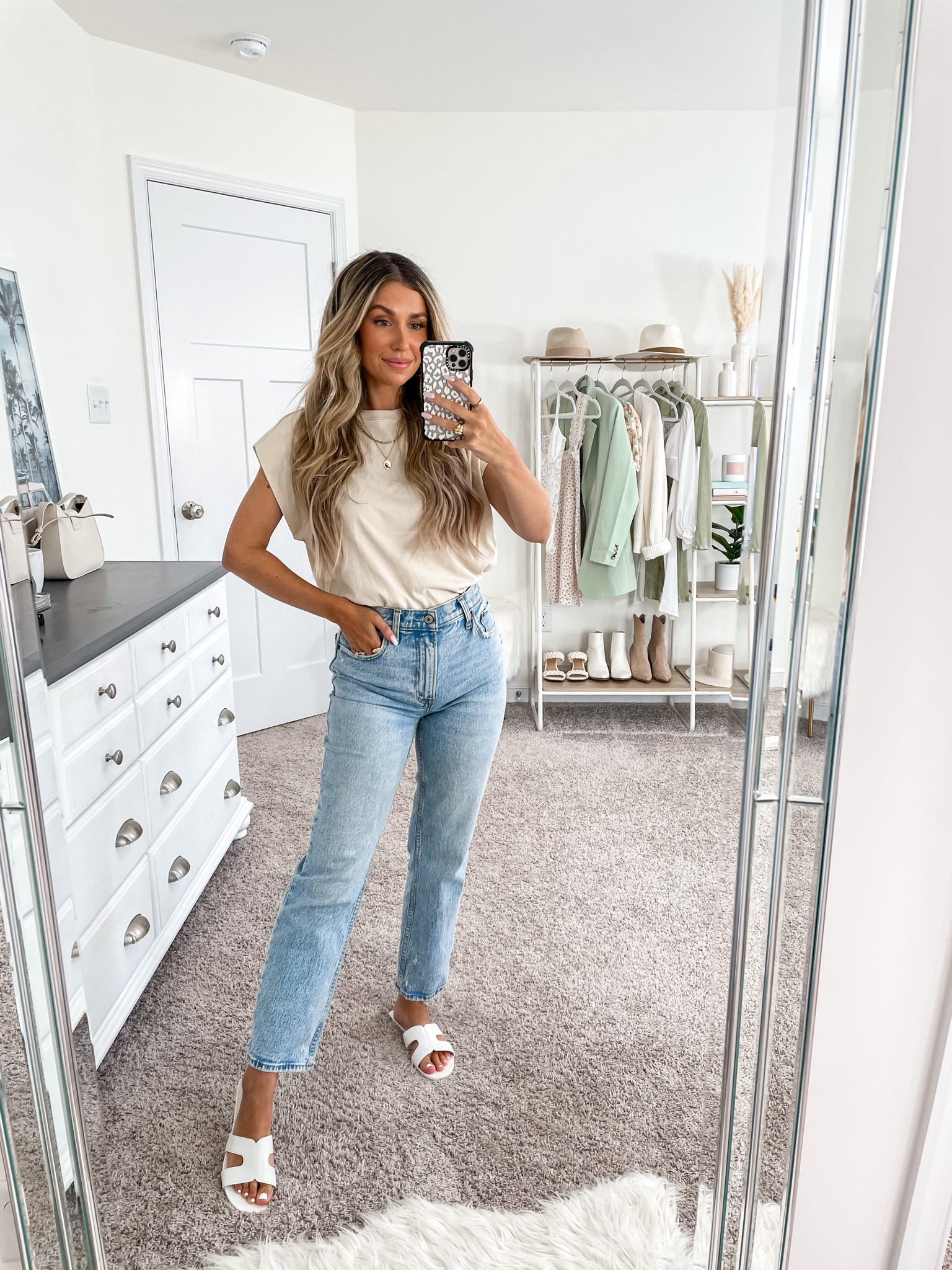 Casual outfit inspo 🤍 nuuds muscle T-shirt xs, Abercrombie jeans 25 extra short, H&M sandals true to size 

#LTKunder100 #LTKstyletip #LTKSeasonal