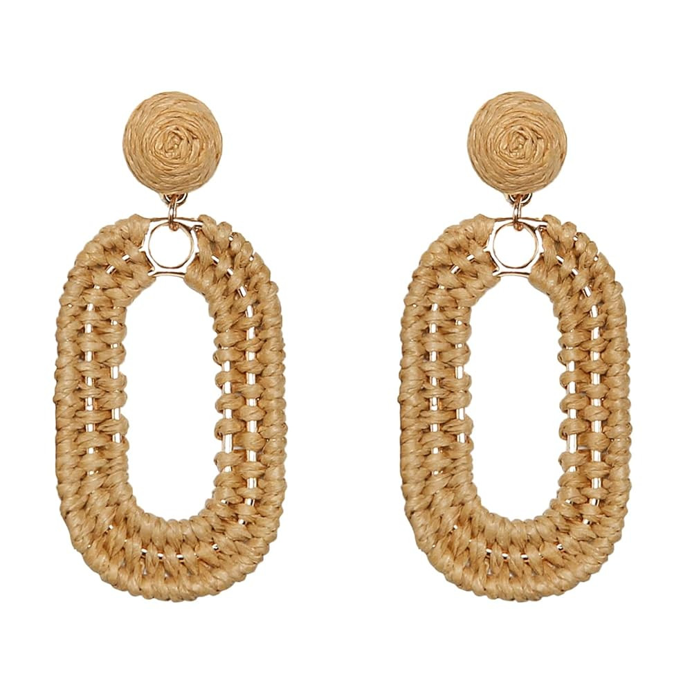 Raffia Oval Earrings for Women - Boho Woven Rattan Earrings for Summer Beach - Tropical Vacation ... | Amazon (US)