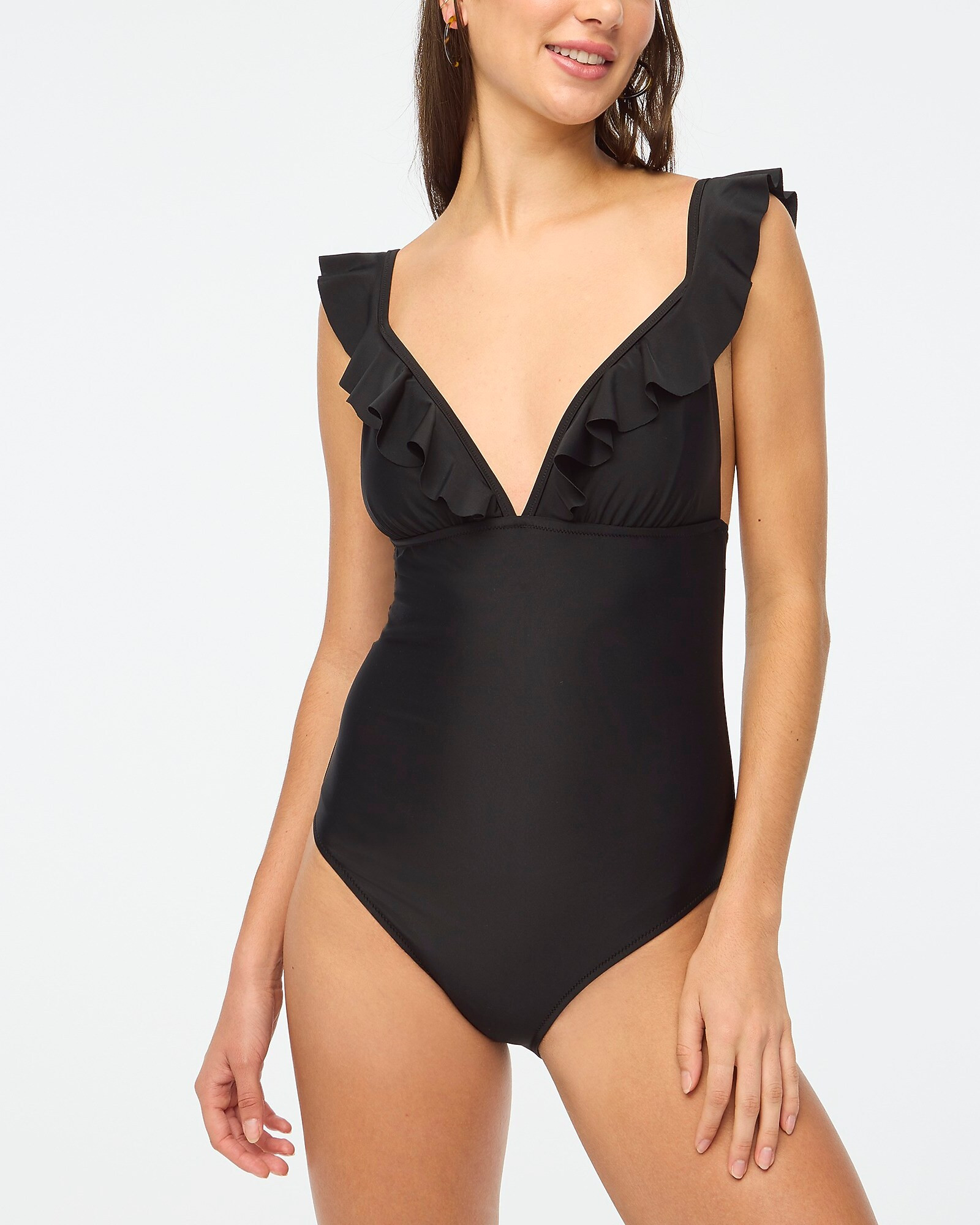 Ruffle-shoulder V-neck one-piece swimsuit | J.Crew Factory