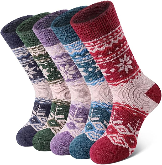 SIMIYA 5 Pairs Merino Wool Socks for Women Winter Thick Warm Hiking Socks Women Thermal Crew Cush... | Amazon (US)