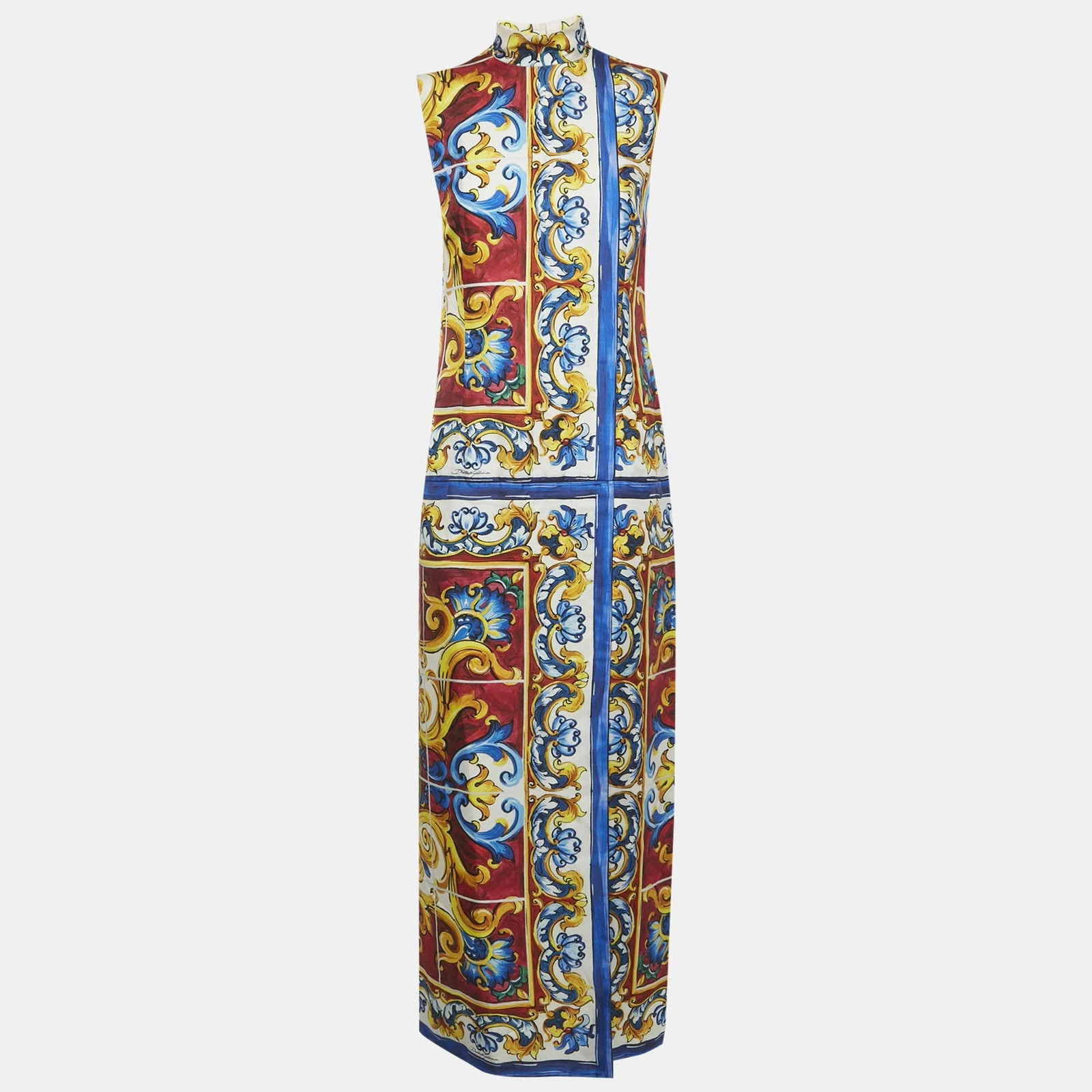 Dolce Gabbana Majolica Print Silk Front Slit Maxi Dress M | eBay US