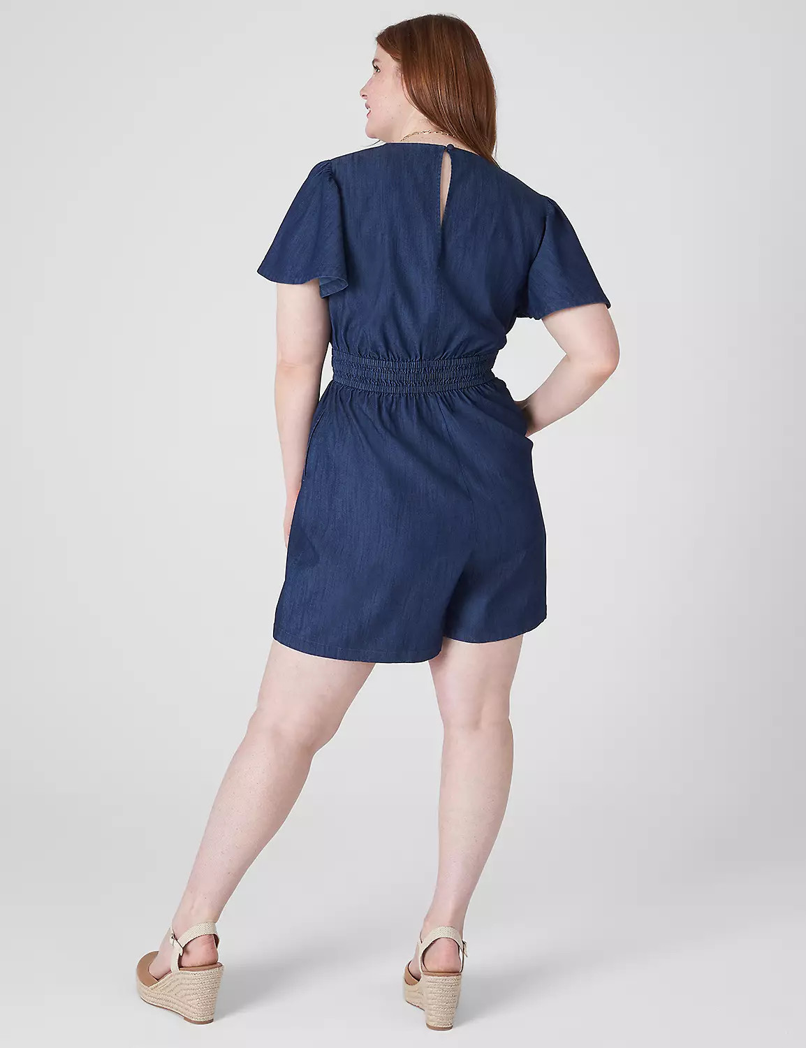 Flutter-Sleeve Smocked-Waist Romper | LaneBryant | Lane Bryant (US)