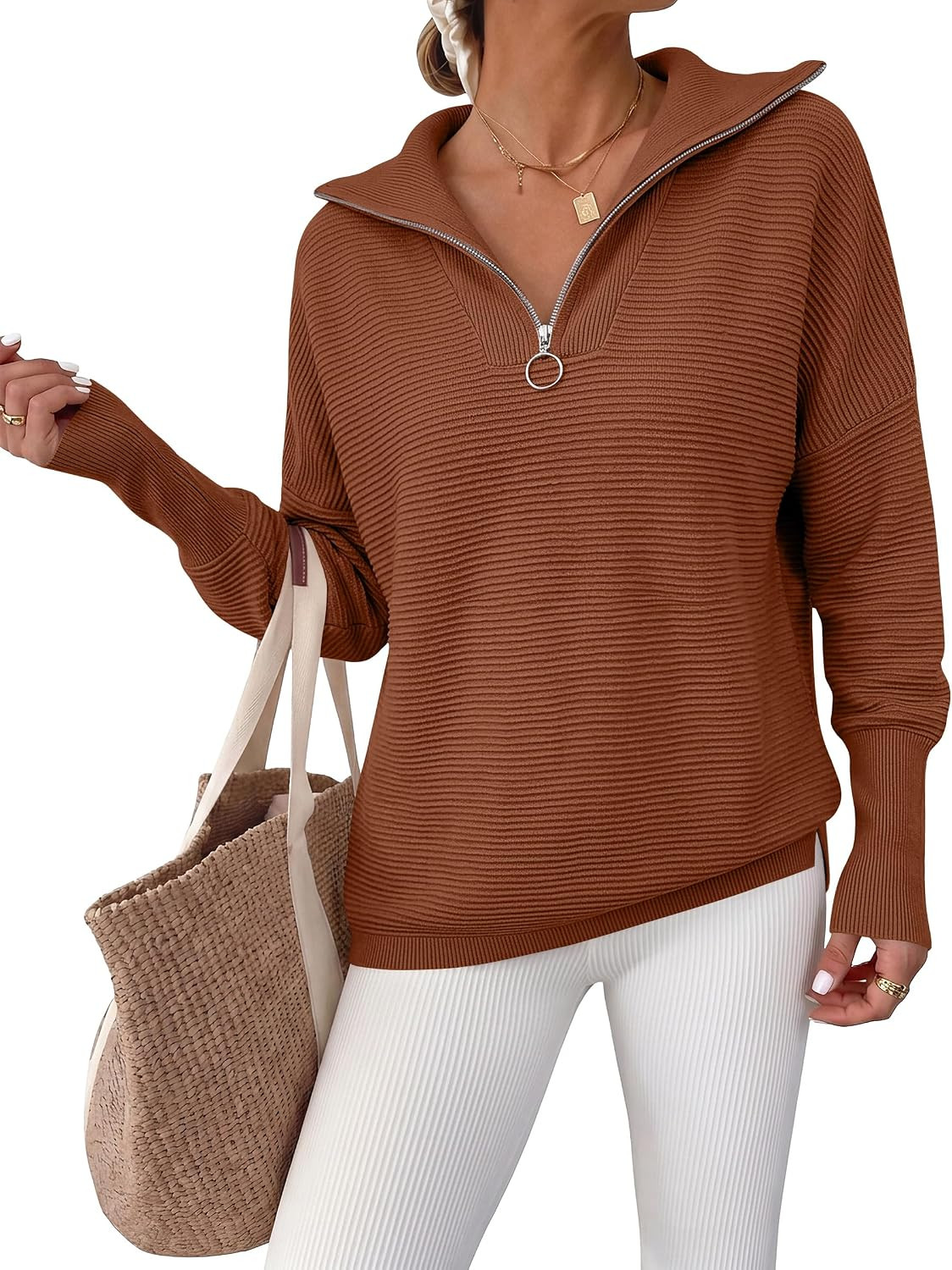 ANRABESS Women Long Sleeve Quarter Zip Pullover Fall Sweater | Amazon (US)