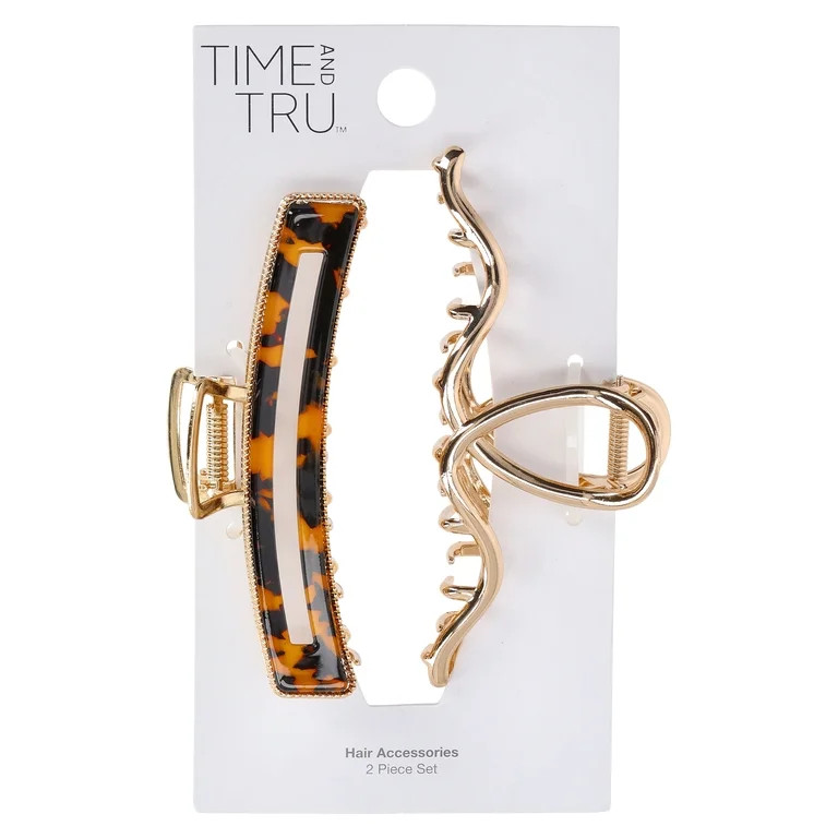 Time and Tru Women's Hair Claw Clips, 2-Pack | Walmart (US)