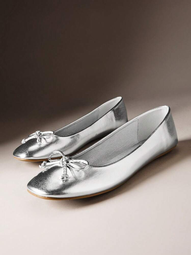 Hauture Women's Glamorous Metallic Bow Detail Ballet Flats Summer Shoes Spring Shoes Spring Break Easter Mother's Day Present For Christmas Valentine's Day | SHEIN