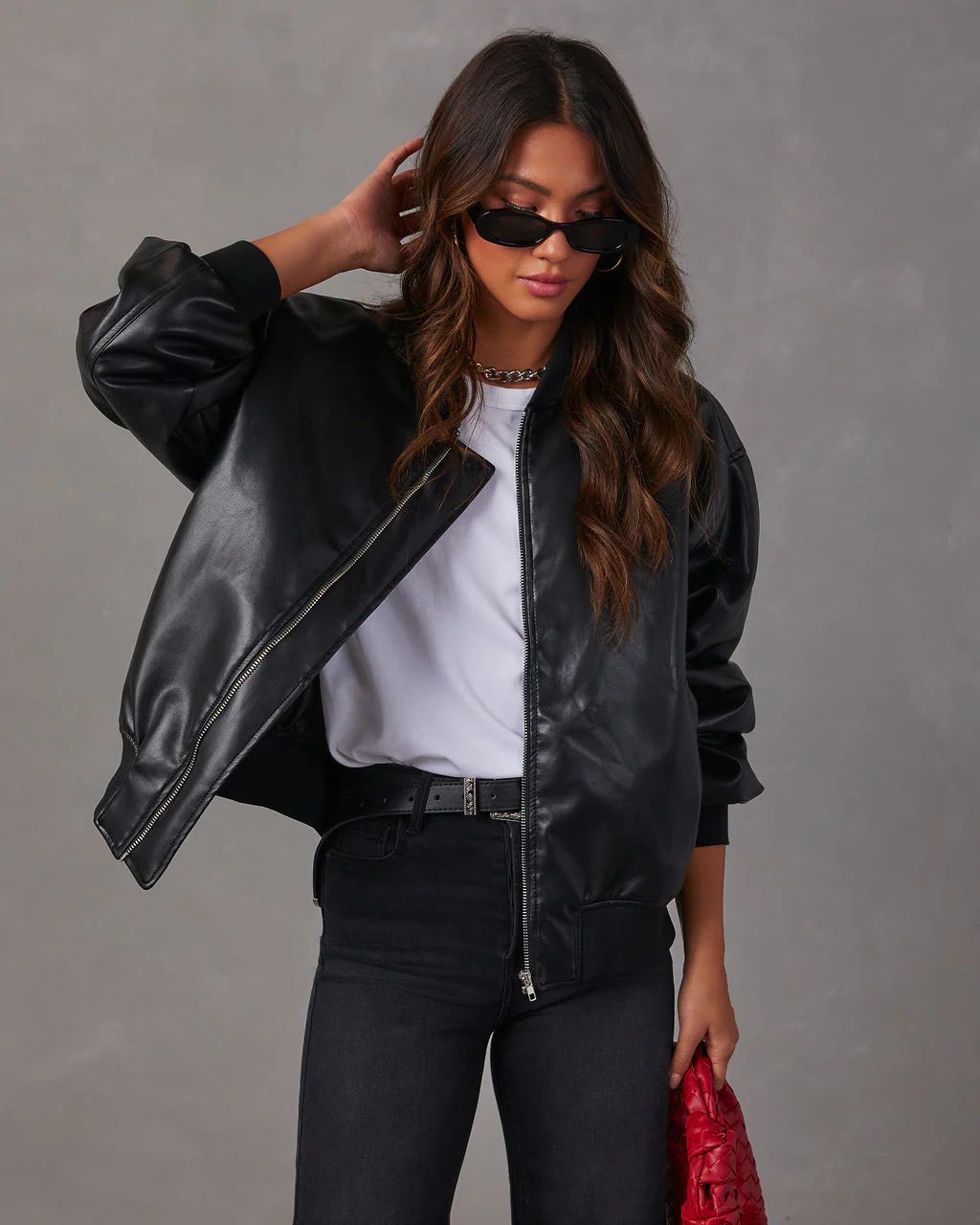 Domingo Faux Leather Zip Bomber Jacket | VICI Collection