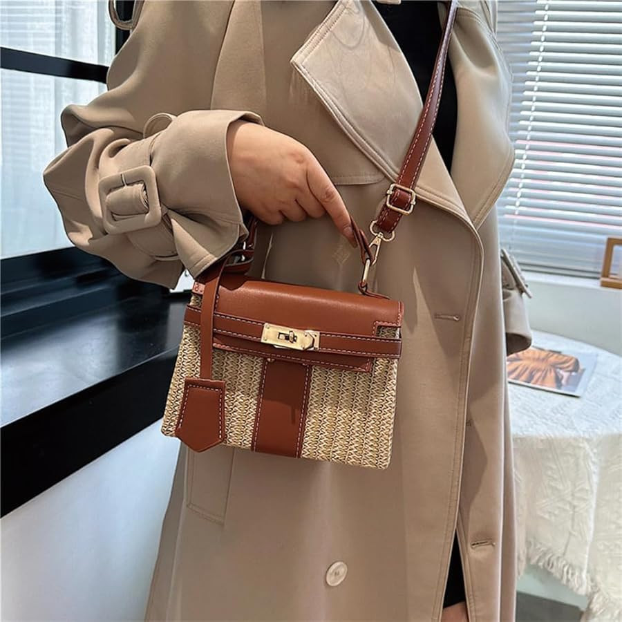 Straw woven women's wallet vacation handbag, beach crossbody bag, fashionable summer woven single... | Amazon (US)