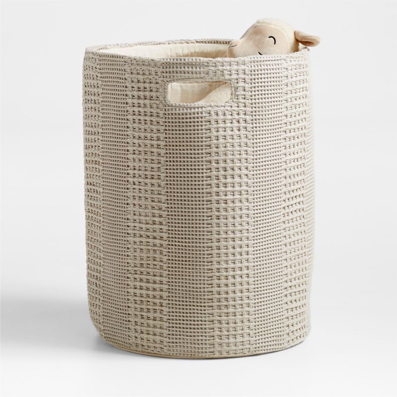 Nella Grey Cotton Waffle Weave Kids Hamper with Handles + Reviews | Crate & Kids | Crate & Barrel