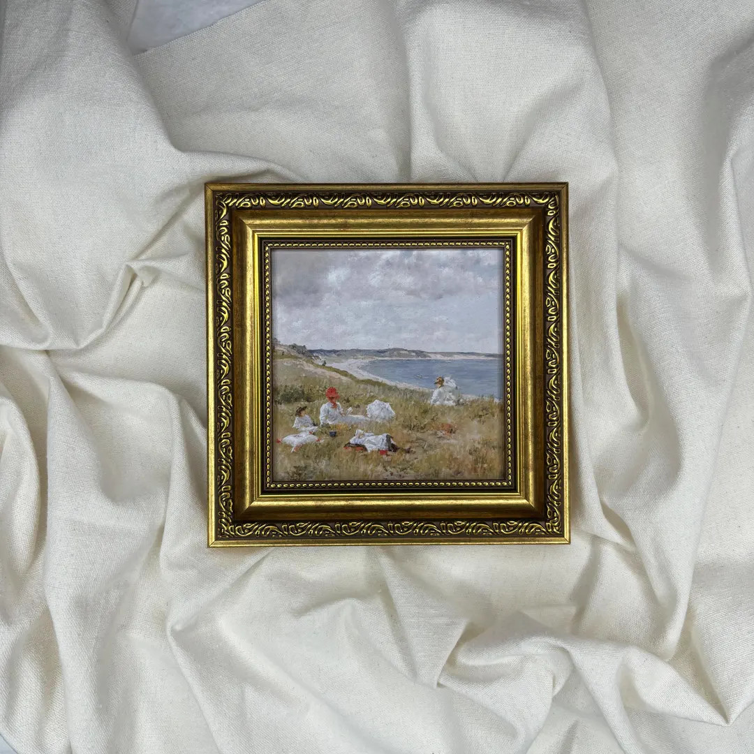 Seaside Lansdcape Art Print on Canvas in Gold Vintage-style Frame - Etsy | Etsy (US)