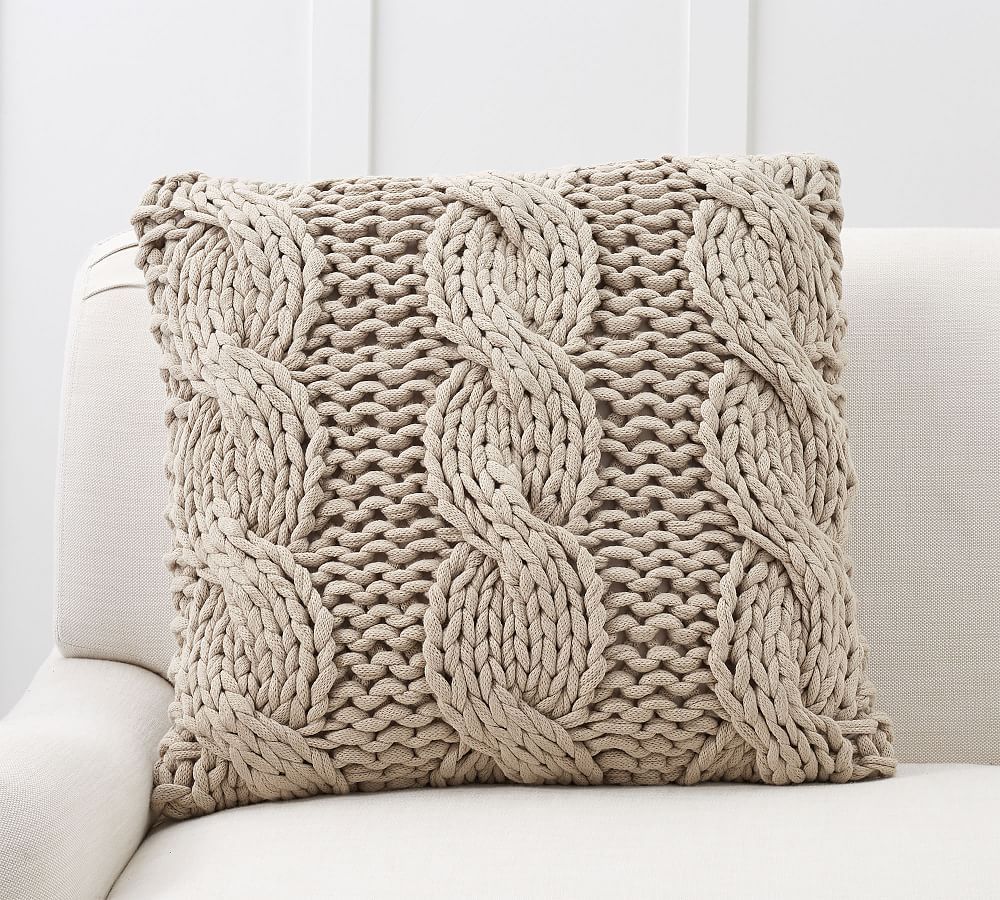 Colossal Handknit Pillow Cover, 24 x 24"", Putty | Pottery Barn (US)