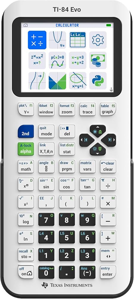TI-84 Evo Graphing Calculator Texas Instruments, White | Amazon (US)