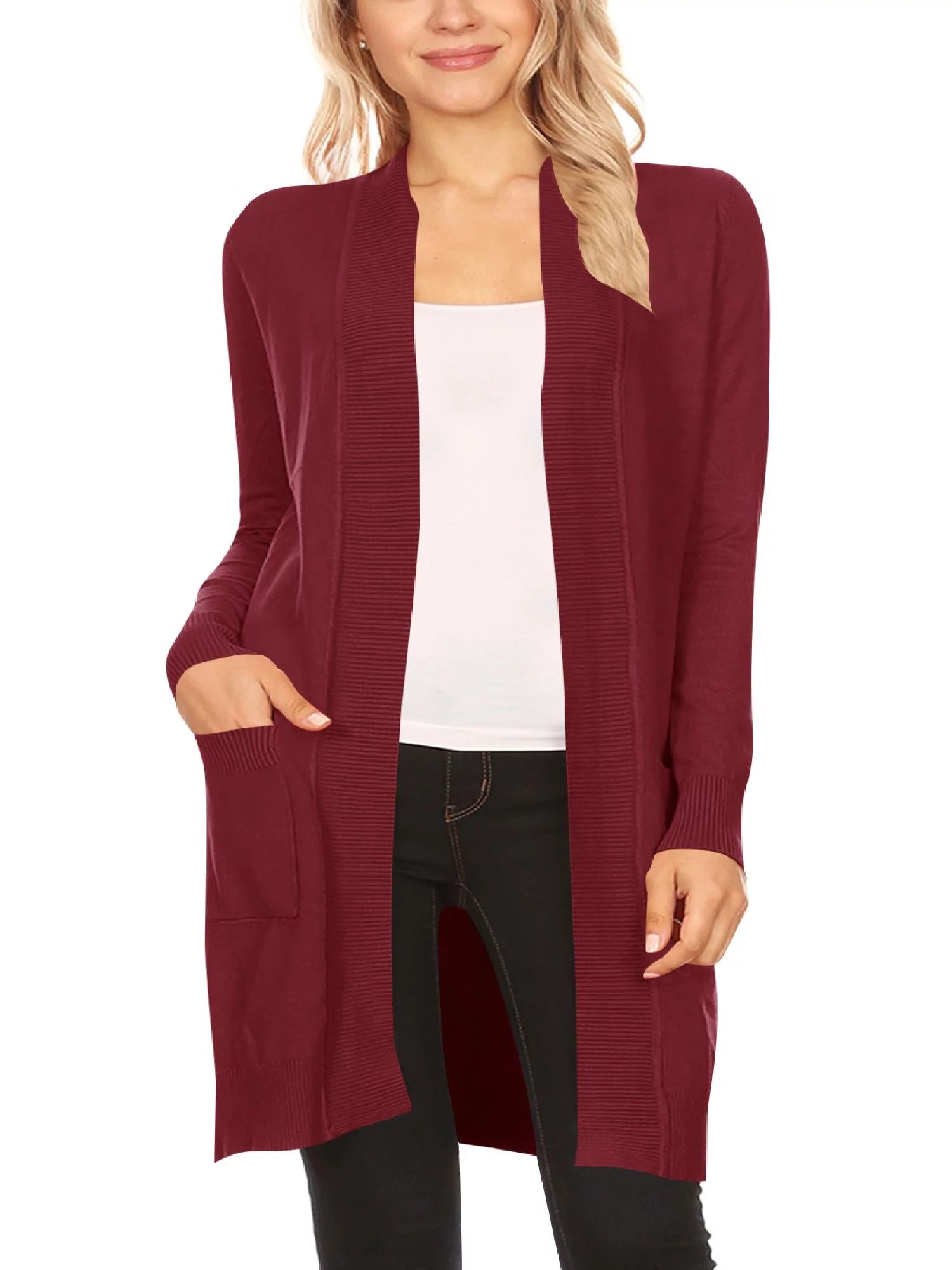 Women's Long Sleeve Loose Fit Open Front Pockets Solid Knit Sweater Cardigan Plus Size - Walmart.... | Walmart (US)
