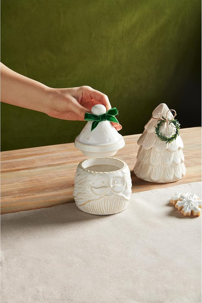 Mud Pie Santa Small Xmas CANISTERS, 6" x 4" dia, WHITE | Amazon (US)