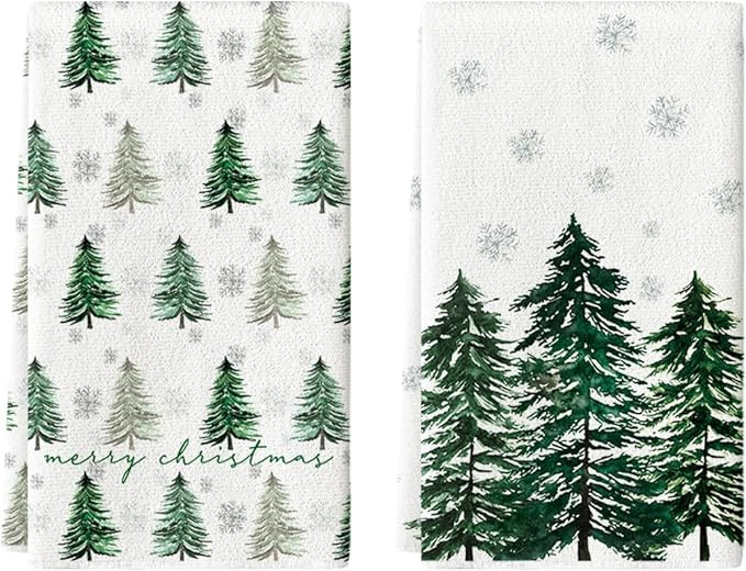 Artoid Mode Green Xmas Tree Merry Christmas Kitchen Towels Dish Towels, 18x26 Inch Farmhouse Snow... | Amazon (US)