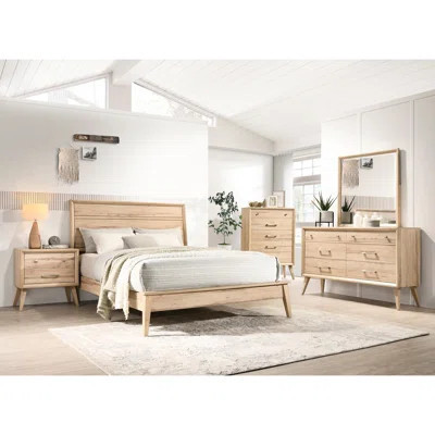 Classic Style Mid-century Modern Queen Bed, Natural Oak For Graceful Bedroom Bed With Oak, Merging And Styles Magnificently | Wayfair North America