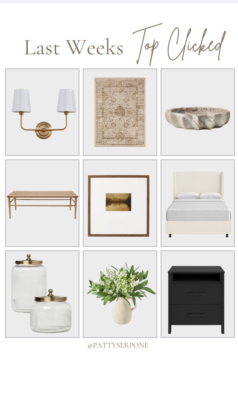Last week’s top clicked, furniture, rug, decor, lighting, full stems, who will bench marble and more!

#LTKHome