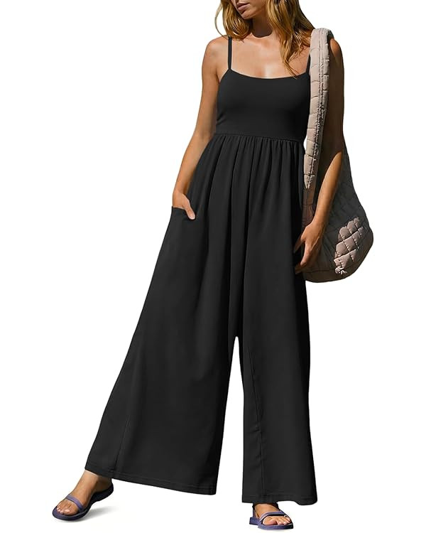 Fisoew Womens Summer Jumpsuits One Piece Casual Loose Overalls Spaghetti Strap Wide Leg Rompers w... | Amazon (US)