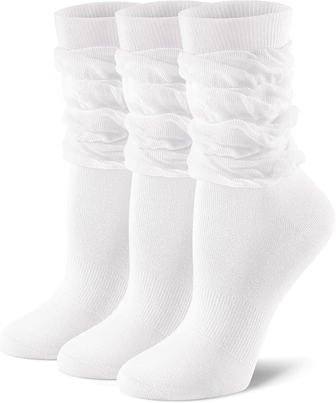 FITRELL Slouch Crew Socks for Women, Pre-sewn Slouch Look Soft Cotton Mid Calf Retro Cute Socks 3... | Amazon (US)