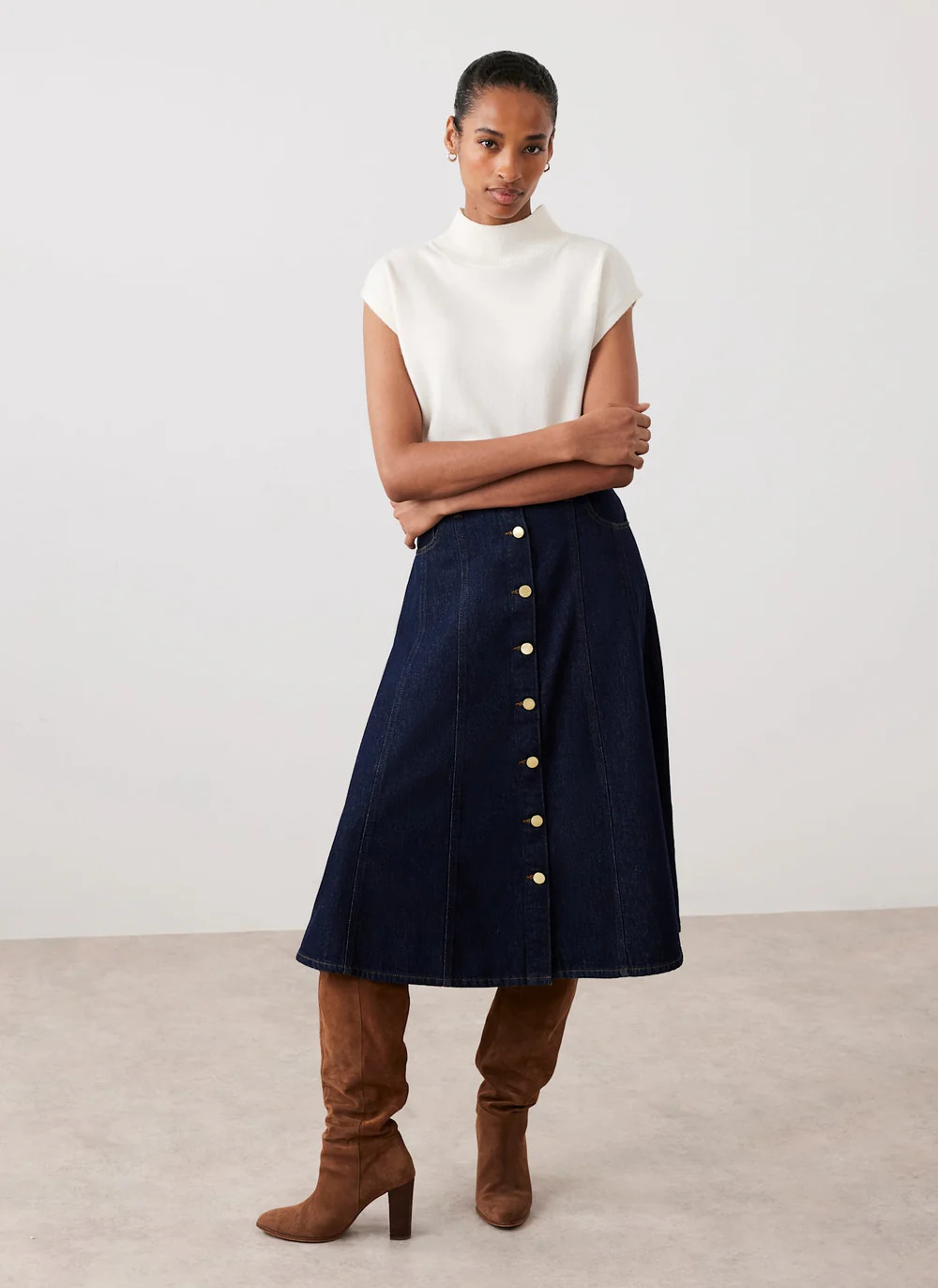 Dark Indigo Denim Midi Skirt | Mint Velvet