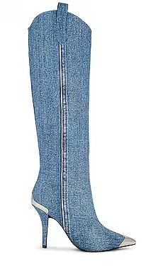 Jeffrey Campbell By-Golly Heeled Boot in Blue Acid Wash Denim Silver from Revolve.com | Revolve Clothing (Global)