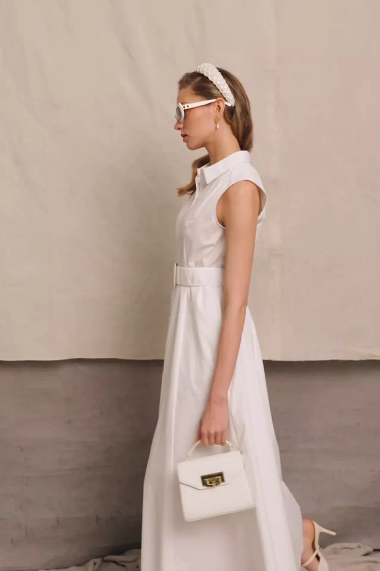Aimee Sleeveless Dress (White) | Holland Cooper