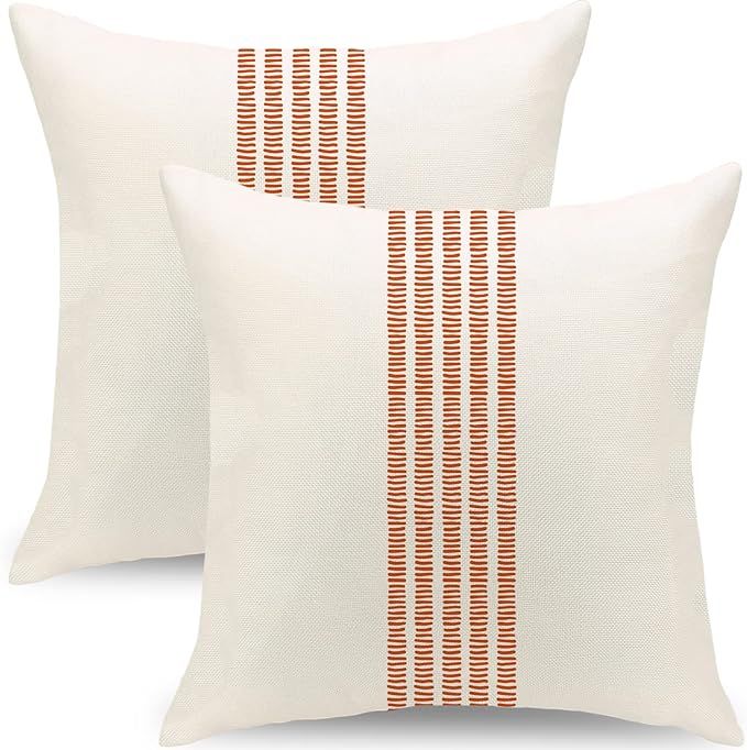 Decorative Pillow Cases Set of 2 Modern Outdoor Waterproof Throw Pillow Covers 18 x 18 Burnt Oran... | Amazon (US)