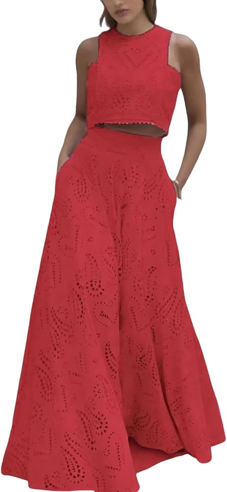 Apvirdy Two Piece Skirt Set for Women Embroidery Flowy Swing Bohemian Sets Sexy Crop Tank Top and... | Amazon (US)