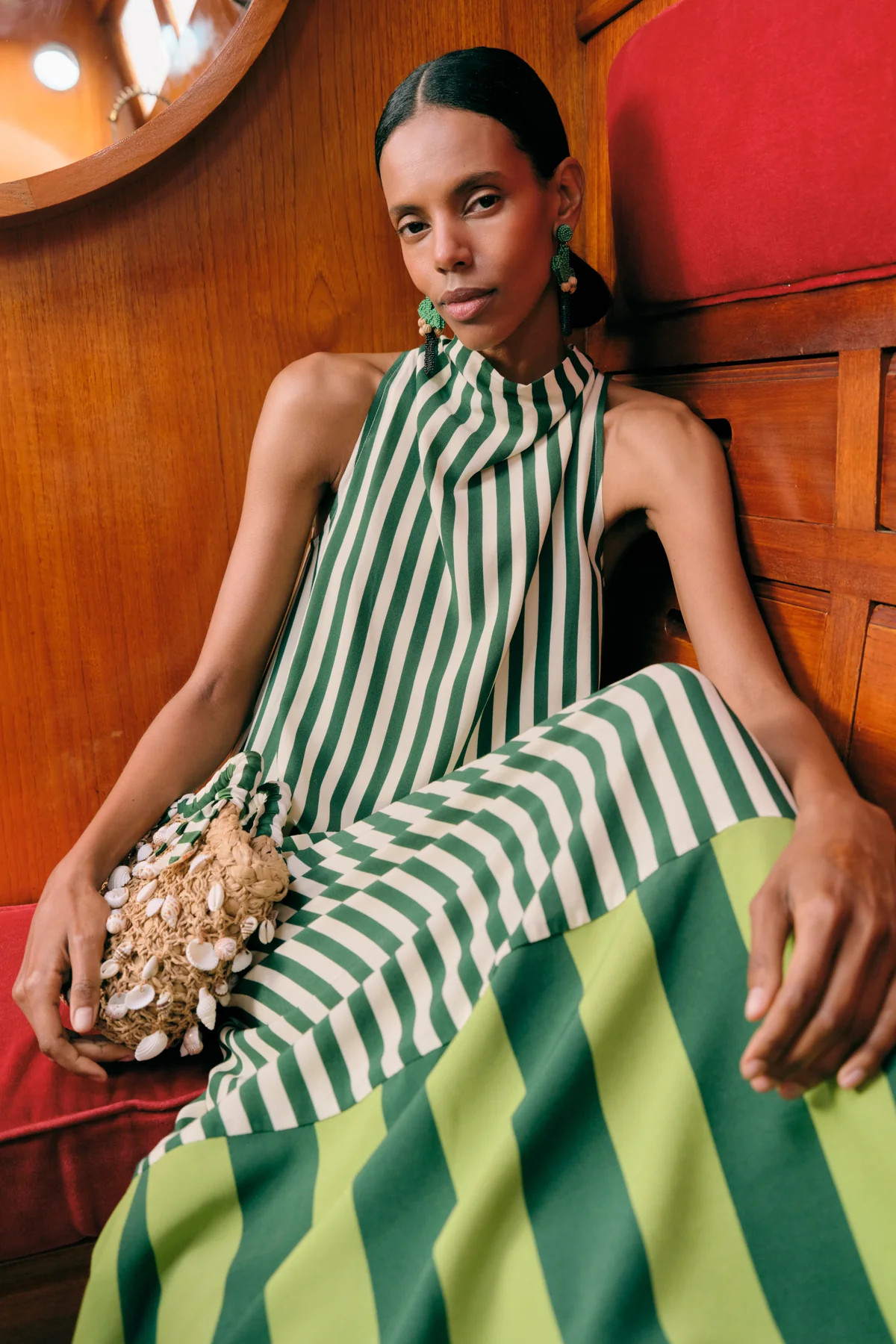 Shelly Bag in Natural/Green Stripe | Simon Miller