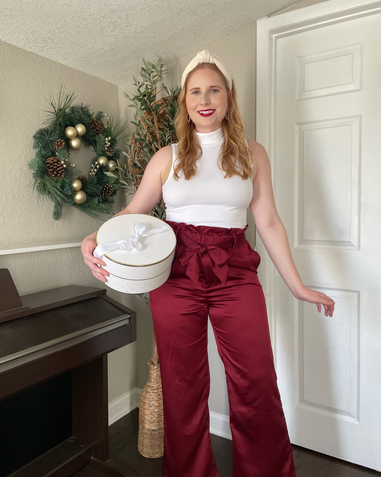 Walmart holiday outfit idea // white mock neck top: size M & satin pants: size Medium 

#LTKunder50 #LTKHoliday #LTKSeasonal