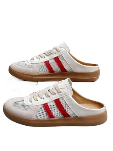 Geerta Women's Fashionable Contrast Mesh Design Lace Up Walking Shoes, Casual Slides Breathable Comfortable Sports Shoes, Female All-Match Round Toe Slip On for Daily Wear Girl (Red and White,9) | Amazon (US)