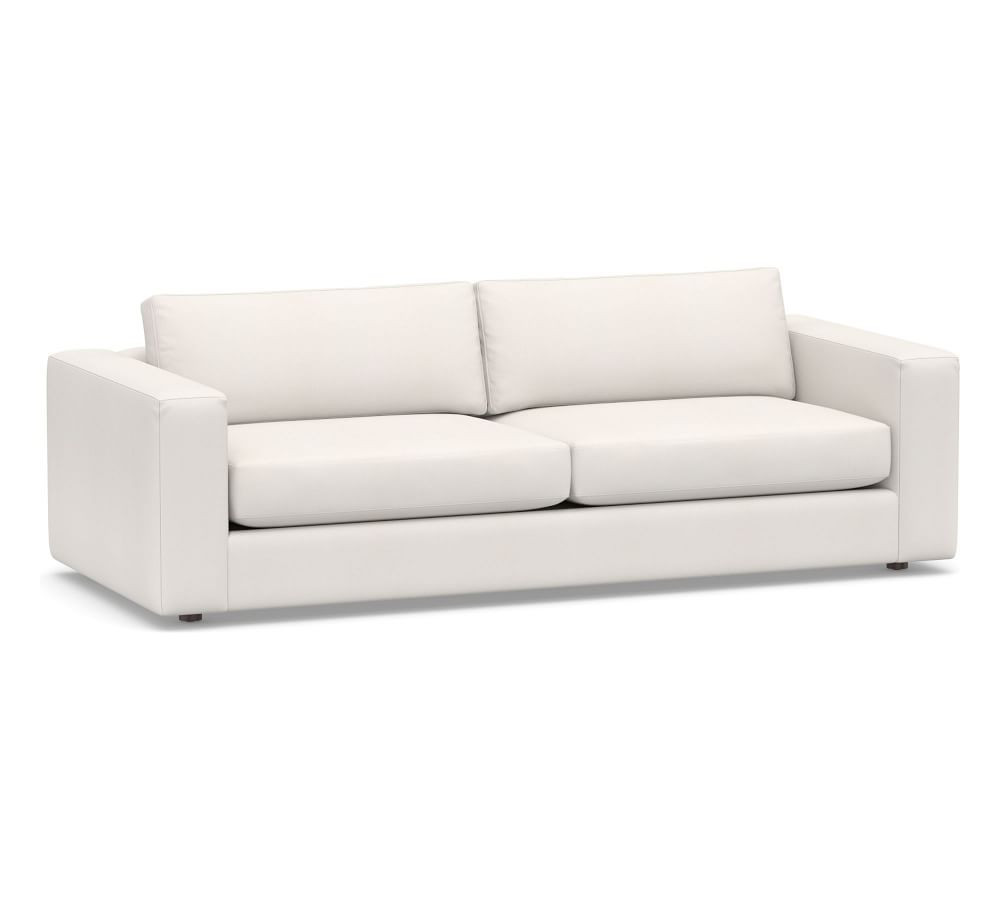 Carmel Square Arm Upholstered Grand Sofa 98.5", Down Blend Wrapped Cushions, Denim Warm White | Pottery Barn (US)