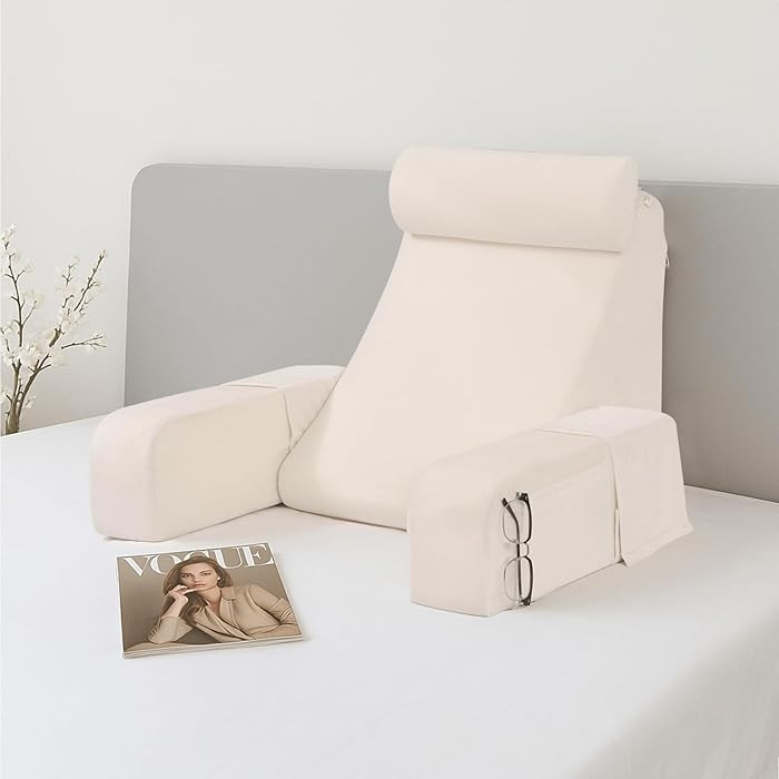 ENITYA 19" Back Pillow for Bed Sitting up, Big Pockets and Washable Removable Cover, Reading Chai... | Amazon (US)