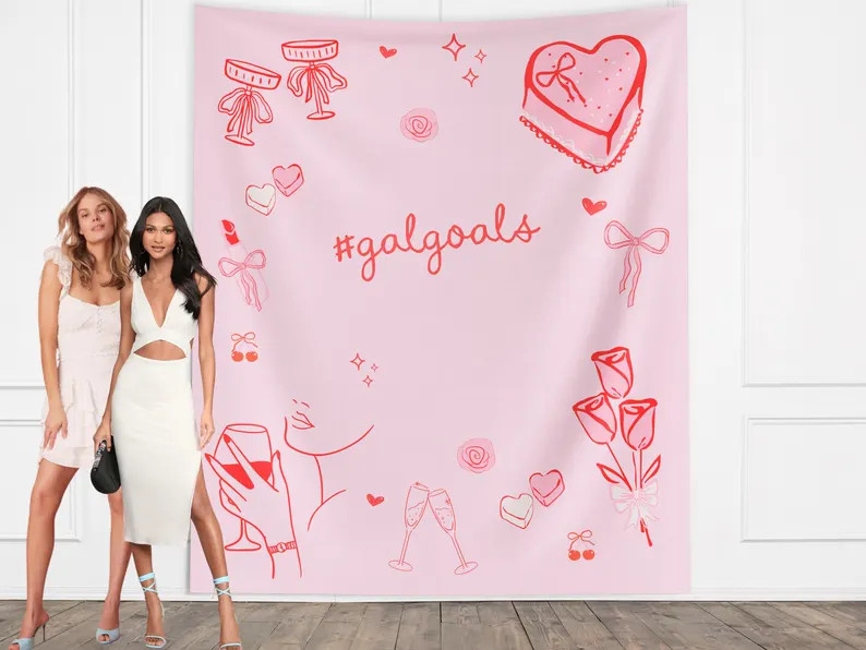 Gal Goals Galentine's Day Banner, Doodle Valentine Day Party Backdrop, Little Love Hearts Décor,... | Etsy (US)