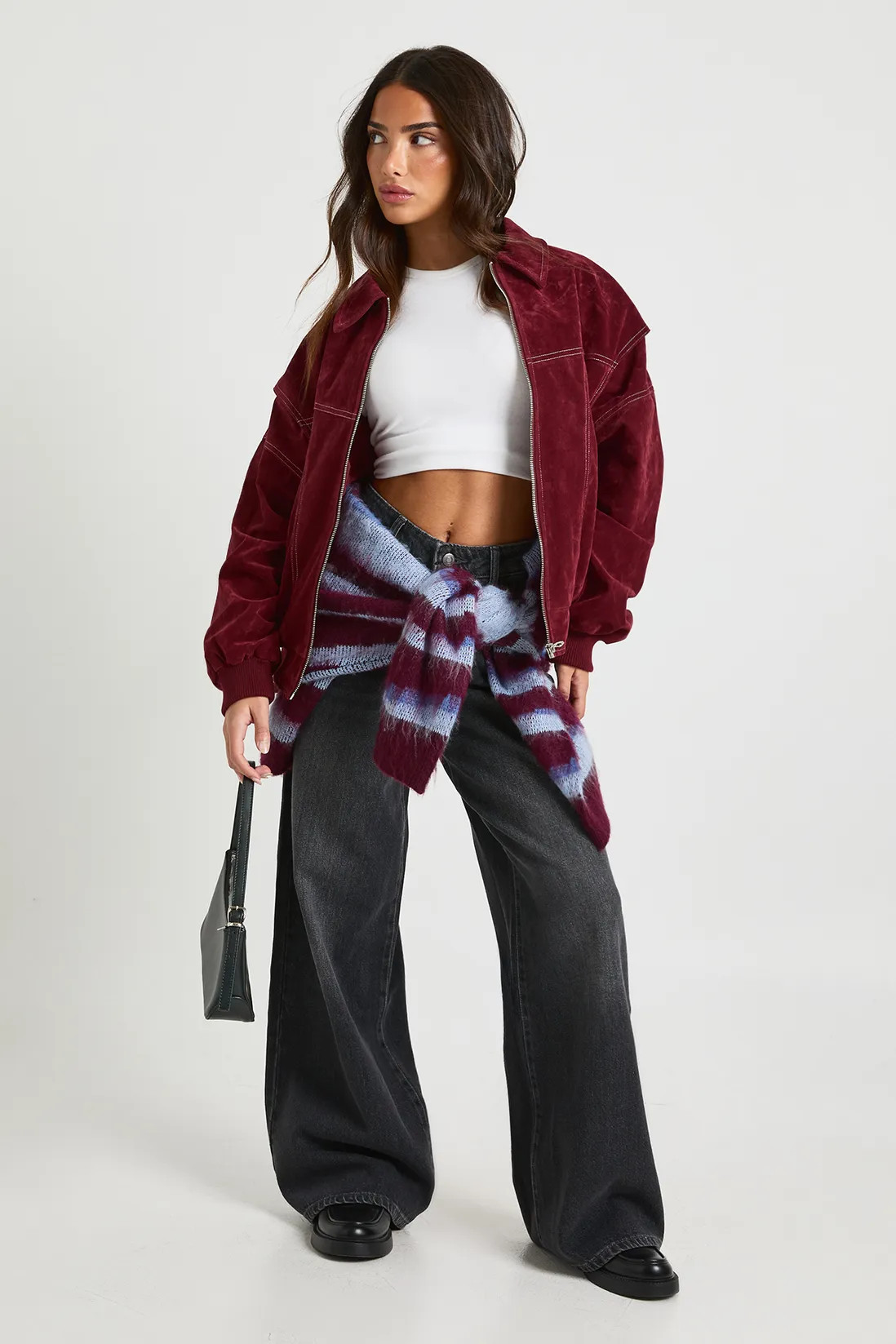 Petite Faux Suede Contrast Stitch Bomber Jacket | Boohoo.com (UK & IE)